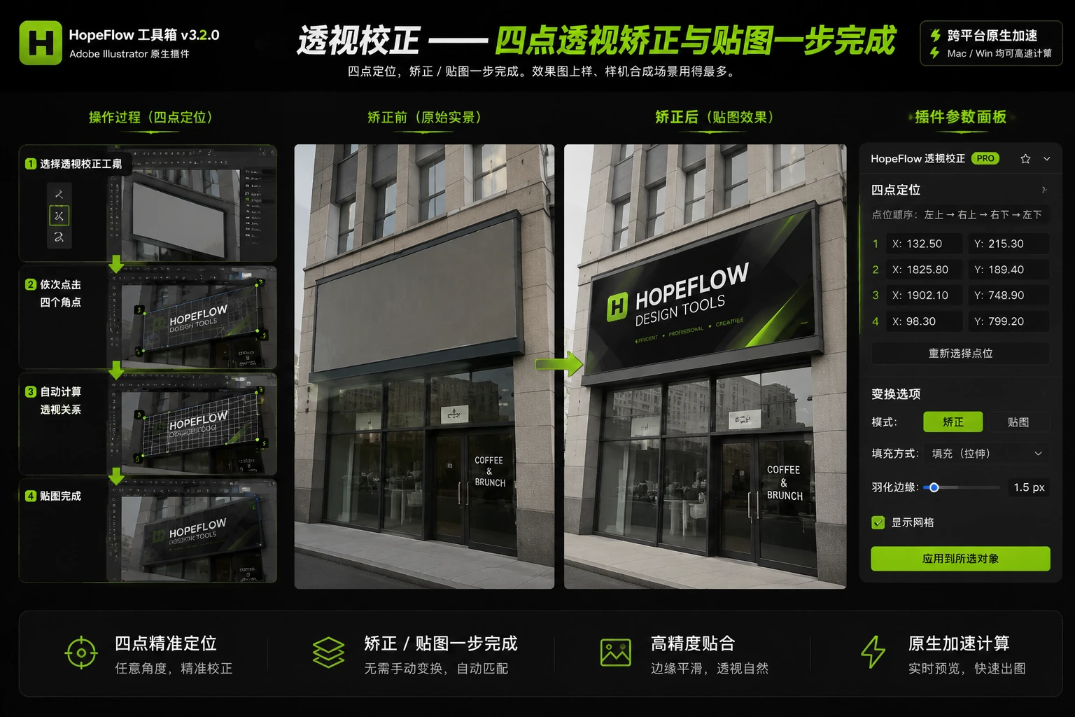 店面招牌四点透视定位与贴图完成效果